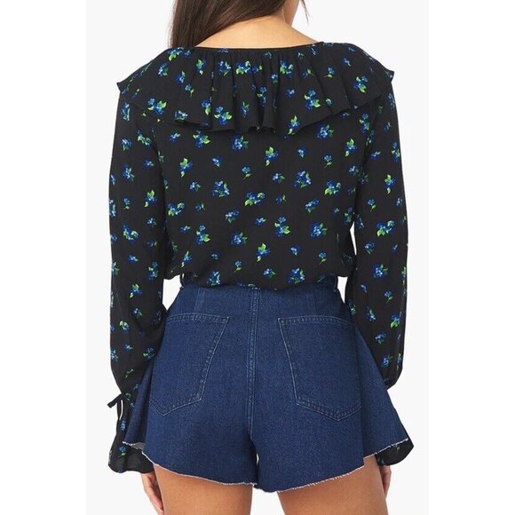 Anthropologie WeWoreWhat Women Ruffle blouse Medium Flowers V neck NWT - Picture 2 of 11